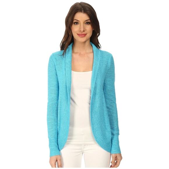 Lilly Pulitzer Amalie Pool Sky Blue Viscose Slub Knit Shawl Open Cardigan SZ S - Picture 2 of 9